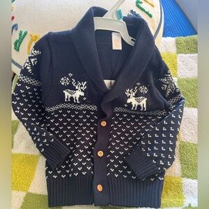 Navy Blue Kids Cardigan with Reindeer Pattern Baby Boys Size 18-24M NWT